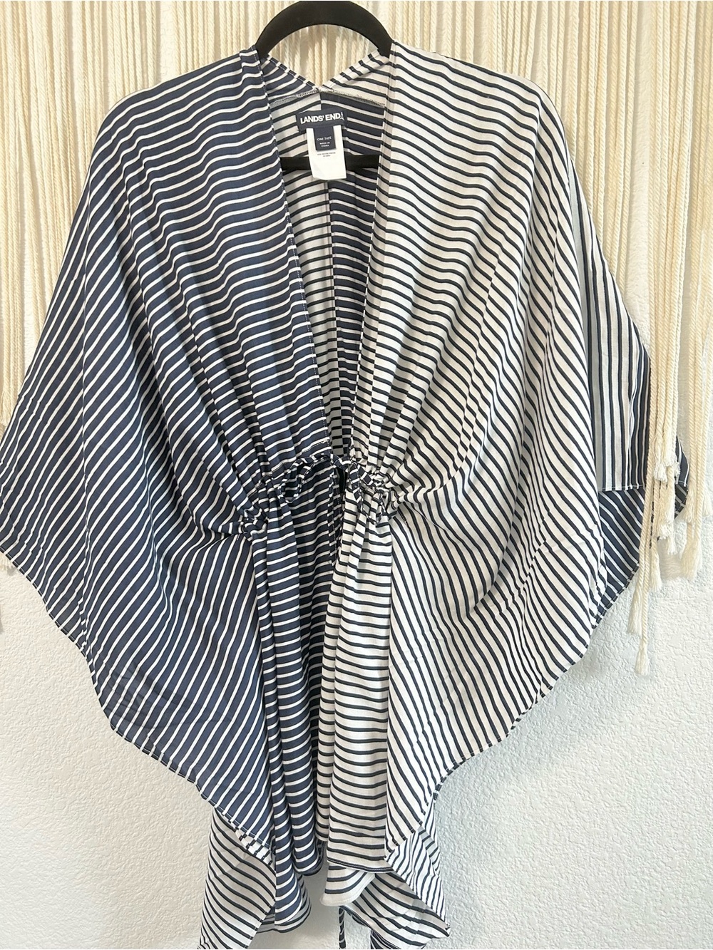 LANDS END Striped Kimono Cover-Up in Navy & White - Picture 6 of 10